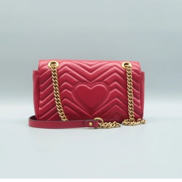 100% Authentic GUCCI Marmont Red Leather Shoulder Bag - Picture 2 of 12